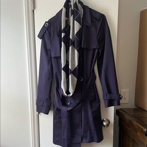 New York & Company Deep Purple Trench Coat + Matching Scarf size XL
